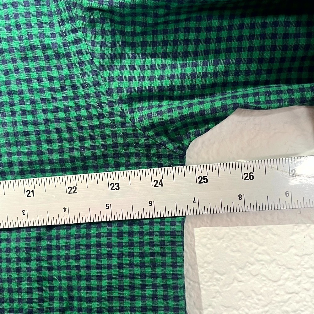 Vintage Tommy Hilfiger Shirt Men XL Green Blue Micro Gingham Pleated Button Down - Picture 12 of 13